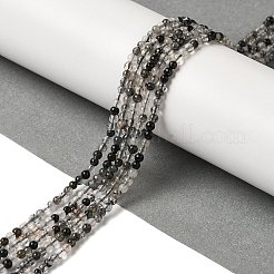 Нити бусин из натурального черного рутилированного кварца&nbsp;G-B090-A01-02