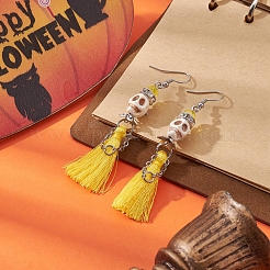 Серьги-подвески с черепами из синтетической бирюзы&nbsp;EJEW-TA00235-04