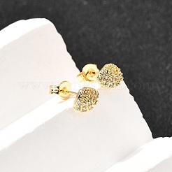 Серьги-гвоздики в форме ракушки из латуни с микропаве из прозрачных кубических цирконий&nbsp;EJEW-A135-02G