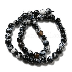 Нити граненых круглых бус из окрашенного натурального огненного агата с кракелюром&nbsp;G-E320C-8mm-08