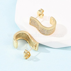 Серьги-гвоздики J-образной формы с микропаве из кубических цирконий из латуни&nbsp;EJEW-B153-13G