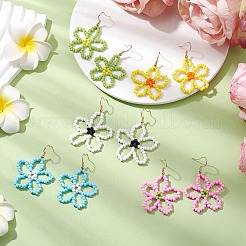 Цветок стекло бисером серьги болтающийся&nbsp;EJEW-JE06204
