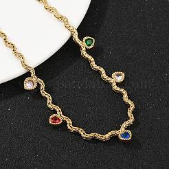 Ожерелья-кисточки из нержавеющей стали 304 с разноцветными кубическими цирконами для женщин&nbsp;NJEW-V015-01G-A