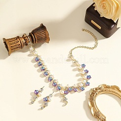 Ожерелья и серьги-гвоздики из цинкового сплава со стразами&nbsp;FS-WG37AE5-01