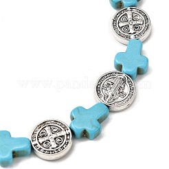 Браслеты из крашеной синтетической бирюзы и сплава с плоскими круглыми бусинами для мужчин и женщин&nbsp;BJEW-JB12282-01