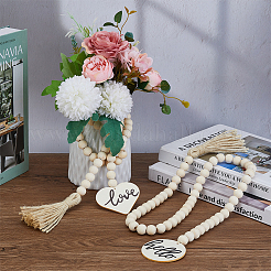 2шт. Гирлянда из деревянных бусин 2 стилей с кисточками из джутового шнура&nbsp;DJEW-FH0001-28