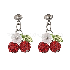 Серьги-гвоздики из нержавеющей стали 304 ручной работы из полимерной глины со стразами&nbsp;EJEW-JE06429-02