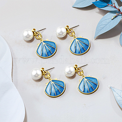 4 пара двухцветных сережек-гвоздиков в форме ракушки из цинкового сплава с эмалью&nbsp;EJEW-GO0007-012