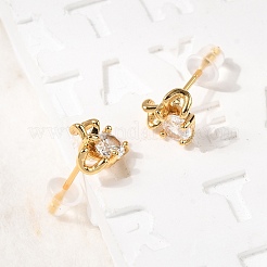 Серьга-гвоздик с прозрачным кубическим цирконием из латуни EJEW-C158-15A-G