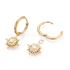 Серьги-кольца из нержавеющей стали 304 со снежинками и белым нефритом EJEW-T047-15G