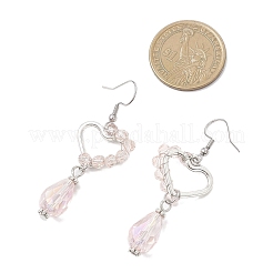 Серьги-подвески из гальванического стекла в форме сердца со слезинкой для женщин&nbsp;EJEW-JE06803-01