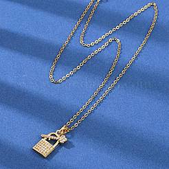 Замок и ключ латунный микропаве кубический цирконий кулон ожерелья&nbsp;NJEW-C076-16G