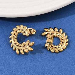 Серьги-гвоздики в форме листа из нержавеющей стали 304&nbsp;EJEW-I320-07G