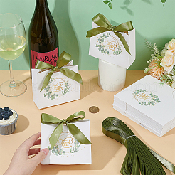 80 шт. подарочных бумажных пакетов с золотым тиснением и полиэстеровой лентой оливкового цвета&nbsp;CON-WA0001-05