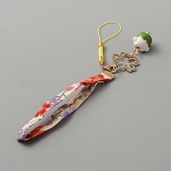 Фарфоровый мультфильм счастливый кот шнурок для мобильного телефона&nbsp;HJEW-WH0068-09G