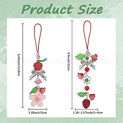 Наборы для самостоятельного изготовления ремешков для мобильных телефонов в виде цветка клубники и банта&nbsp;DIY-SC0031-84