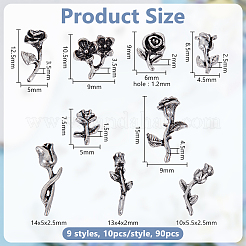 90 шт. 9 стиля кабошонов из розового сплава&nbsp;MRMJ-OC0004-06