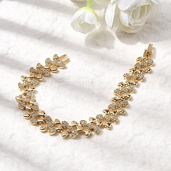 Браслеты-цепочки из латуни с микропаве из прозрачных кубических цирконий в форме сердца&nbsp;BJEW-C130-01G