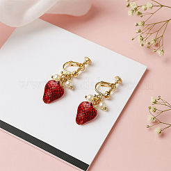 4 пара 2 стилей клипс из сплава в форме клубники и цепочка с кисточками для ушей&nbsp;EJEW-HY0001-10