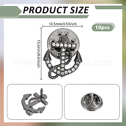 10 шт. булавки для лацкана рюкзака со стразами и якорем из сплава и крестом&nbsp;JEWB-PH0001-65B