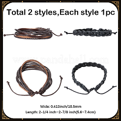 2шт 2 стиля регулируемые плетеные браслеты из воловьей кожи&nbsp;BJEW-CL0001-16