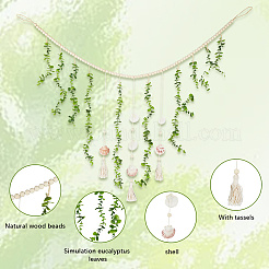 Подвесные украшения из хлопка и деревянных бусин&nbsp;HJEW-WH20004-14B