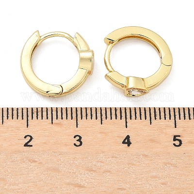 Серьги-кольца из латуни с микропаве и прозрачным кубическим цирконием в форме сердца&nbsp;LS-EJEW-Z102-28G-1