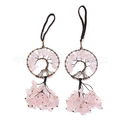 Обернутые проволокой чипсы натуральный розовый кварц большие подвесные украшения HJEW-H057-02A-1