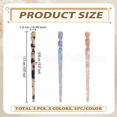 3шт 3-х цветные палочки для волос из ацетата целлюлозы (смолы)&nbsp;OHAR-LP0002-43-1