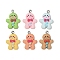 Christmas Resin Pendants, with Iron Loops, Gingerbread Man Charm, Mixed Color, 26x20x6mm, Hole: 1.8mm