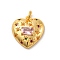 Brass Micro Pave Cubic Zirconia Pendants, with Glass, Long-Lasting Plated, Lead Free & Cadmium Free, Gold, Heart, Pearl Pink, 18x17x5mm, Hole: 3mm