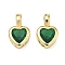 Glass Charms, Heart, with Rack Plating Brass Findings, Cadmium Free & Lead Free, Long-Lasting Plated, Faceted, Green, 12x7.5x3.5mm, Hole: 3x2.5mm
