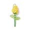 Glass Seed Beaded Rose Pendants, with 304 Stainless Steel Loop, Real 18K Gold Plated, Yellow, 34x9~10mm, Hole: 2mm