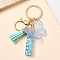 Resin & Acrylic & Faux Suede Tassel Keychain,  with Alloy Clasp and Iron Rings, Letter I, 9.6cm