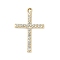 Alloy Rhinestone Pendants, Cross Charms, UV Plating, Golden, 33.5x21.5x2.5mm, Hole: 1.8mm