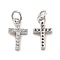 Brass Micro Pave Cubic Zirconia Charms, Cadmium Free & Nickel Free & Lead Free, with Jump Ring, Religion Cross Charms, Platinum, 13.5x7.5x2.5mm, Hole: 3.3mm