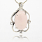 Natural Rose Quartz Pendants, with Brass Rhinestone Findings, Oval Charms, Platinum, 48x31x9mm, Hole: 4x6mm