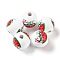 Summer Theme Printed Wood European Beads, Large Hole Watermelon Print Round Beads, Red, 16mm, Hole: 4mm