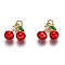 Brass Enamel Charms, Cherry Charms, Long-Lasting Plated, Real 18K Gold Plated, Red, 11x13x5.5mm, Hole: 2.4mm