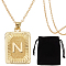 1Pc Brass Pendants, 1Pc Brass Cable Chain Necklaces, 1Pc Rectangle Velvet Pouches, Letter N, 23~445x15.5~70x2mm
