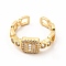 Cubic Zirconia Rectangle Open Cuff Ring, Golden Brass Jewelry for Women, Cadmium Free & Lead Free, Clear, Inner Diameter: 17mm