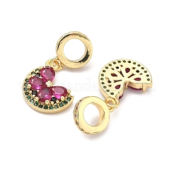 Подвески из латуни с зелеными и темно-розовыми кубическими циркониями в европейском стиле.&nbsp;KK-P345-41G