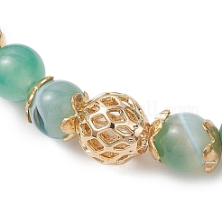 Женские браслеты из натурального зеленого полосчатого агата (окрашенного и нагретого) и латунных круглых бусин&nbsp;BJEW-JB12265-02