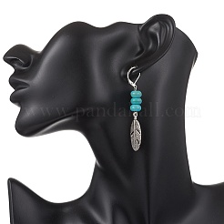 2 пара серег-колец из сплава в форме перьев&nbsp;EJEW-JE06713