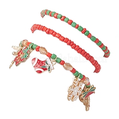 3 комплект браслетов из стеклянных бусин с рождественской тематикой&nbsp;BJEW-JB12442-02