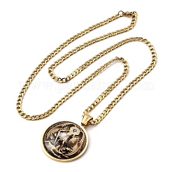 Женские ожерелья из нержавеющей стали 201 с плоским круглым стеклом и подвеской в виде архангела Михаила&nbsp;LS-NJEW-M105-09G