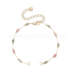 Браслет ручной работы из граненых круглых бусин из драгоценных камней диаметром 3 мм и цепочки из круглых звеньев из нержавеющей стали 316.&nbsp;AJEW-JB01553