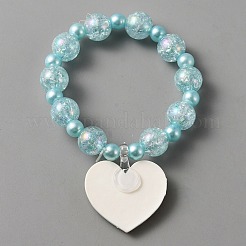 Милый пластиковый браслет с шармом и круглыми бусинами для женщин&nbsp;BJEW-TAC0009-02A