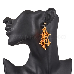 Звезда с коралловыми бусинами ручной работы из стекла серьги-гвоздики с кисточками&nbsp;EJEW-MZ00472-02