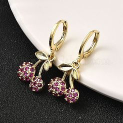 Серьги-подвески в форме вишни с микропаве из латуни и кубическими цирконами&nbsp;EJEW-L305-02G